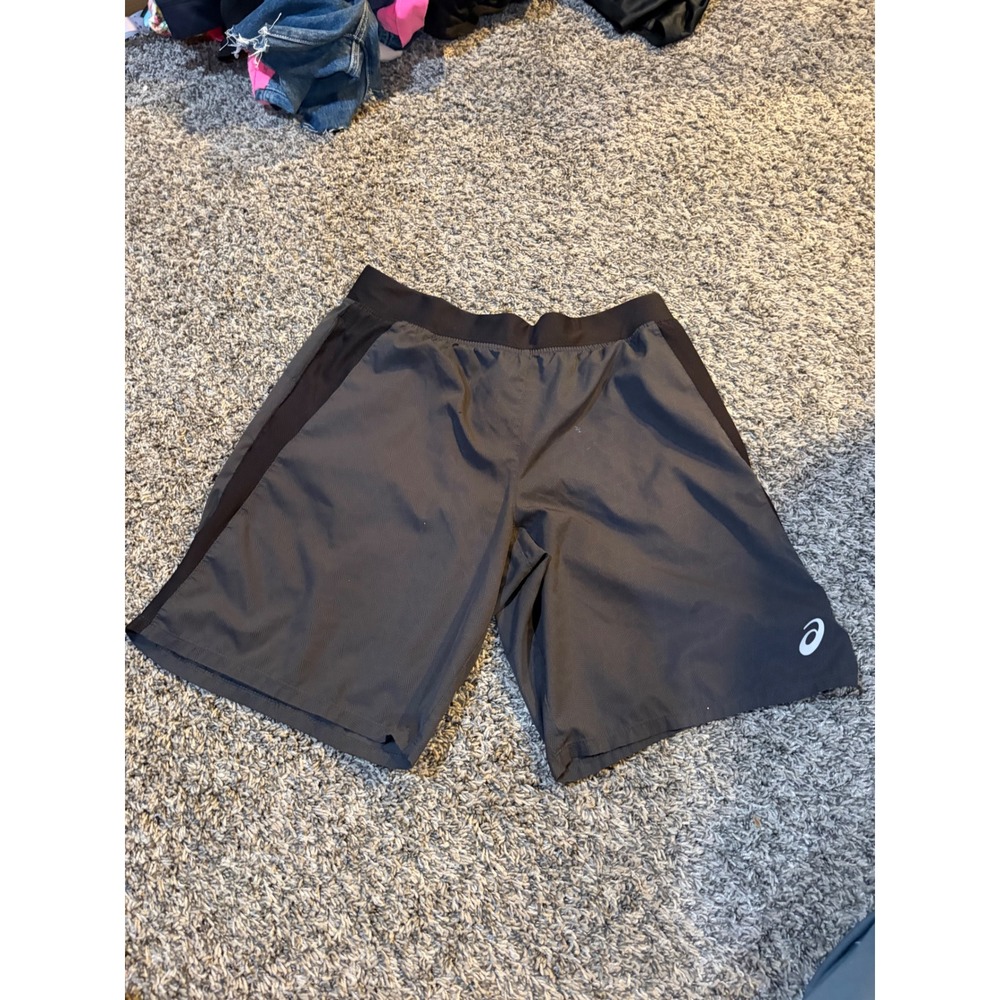 Asics Mens Gray Geometric Pattern Athletic Running Training Shorts Size Medium